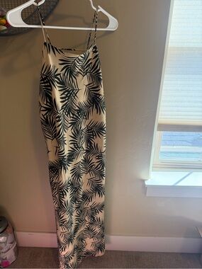 Tropical Slip Maxi Dress in Cream and Black